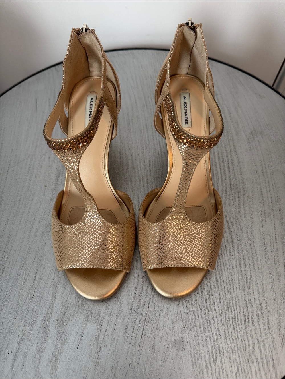 Alex Marie Metallic Gold T-Strap Heeled Sandals
